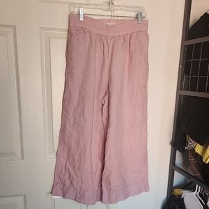 Lou & Grey For Loft Pink Linen Wide Leg Cropped Pants Medium